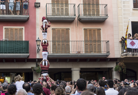 Cambrils, Spain. September 05, 2016: Castells Performance, a human tower built traditionally in festivals within Catalonia.のeditorial素材