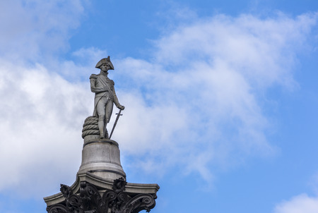 Statue of Admiral Nelson that sits ontop of Nelson's Column in London.の写真素材
