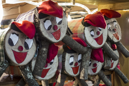 Tio de Nadal, a traditional Christmas symbol of Catalonia, Spain. Christmas decorations on the Santa Llucia market in Barcelonaのeditorial素材