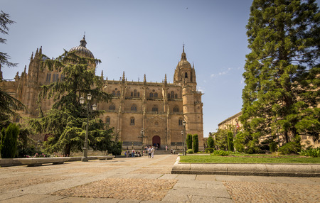 View of Salamanca Cathedral. The Old city of Salamanca is declared by UNESCO a World Heritage Site. Exterior image shot from public floor.の写真素材