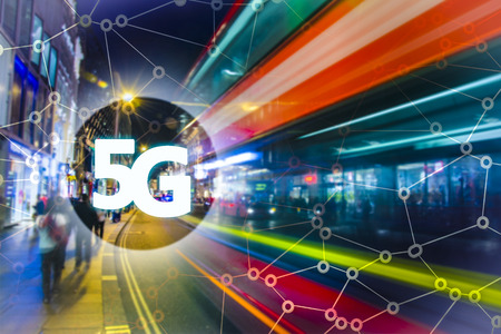 5G or LTE presentation. London modern city on the background