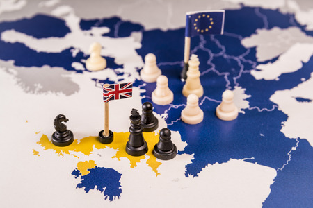 Chess pieces over an european map. Brexit conceptの写真素材