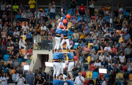 Tarragona, Spain. October 2018: Castells Performance in the XXVII Tarragona Human Tower Competition....