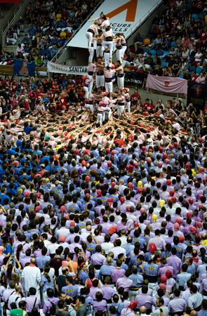 Tarragona, Spain. October 2018: Castells Performance . A castell is a human tower built traditionally in festivals within Catalonia.のeditorial素材