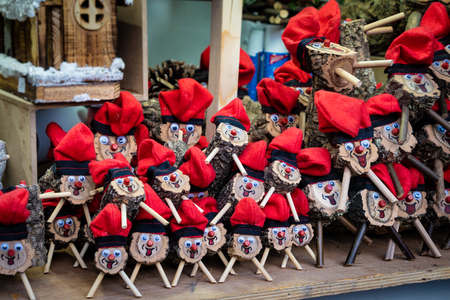 Handmade tio de nadal, a typical christmas character of catalonia, spain, on sale in a christmas marketの写真素材