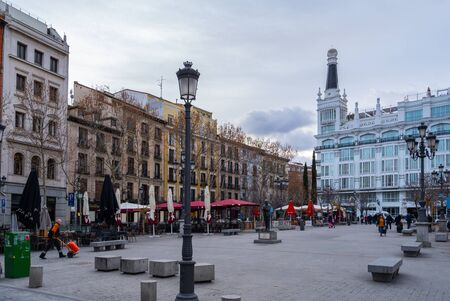 Madrid, Spain, Januaty 2019: View of Plaza de Santa Ana in Madrid, with historic buildingsのeditorial素材
