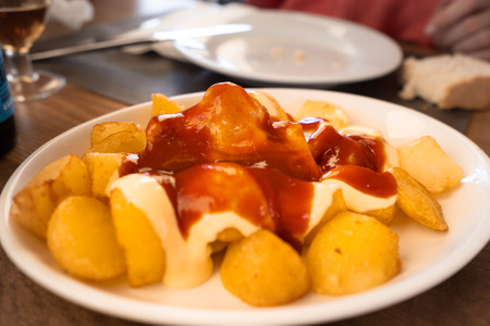 Patatas bravas traditional Spanish potatoes snack tapasの写真素材
