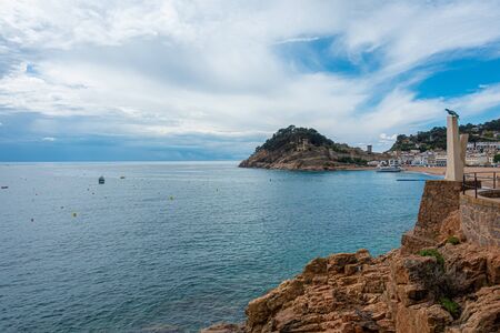 Tossa de Mar, Vila Vella and the sandy beach, Costa Brava, Catalonia, Spainの写真素材