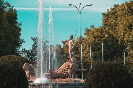 Fountain of Neptune in Madrid, Spainの写真素材