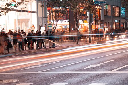 Beautiful night of Seoul road traffic, view on the busy intersection in Gangnam District.のeditorial素材