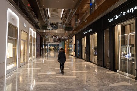Long corridor in Hudson Yards luxury Mall center.