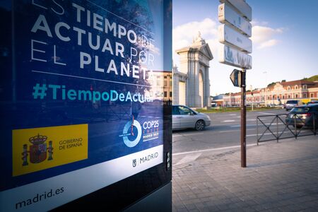 COP25 ad on a billboard in Puerta de San Vicente Squareのeditorial素材