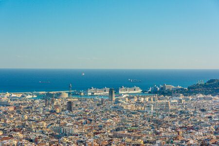 Aerial view of Cruise ships in the Port of Barcelona,のeditorial素材