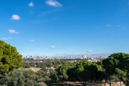 Cable car over casa de campo park in Madrid, Spain.の写真素材