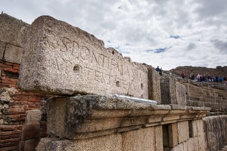Merida, Spain - April 2019: Roman Amphitheatre of Meridaの写真素材
