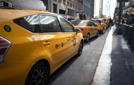 Big Line of Yellow Taxis in New York Cityのeditorial素材