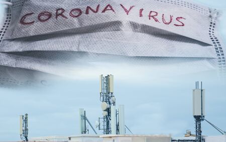 5g Antennas and coronavirus face mask compositionの写真素材