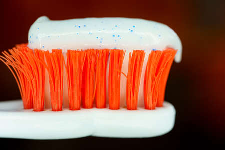 Toothbrush with toothpaste. Close up view with selective focusのeditorial素材