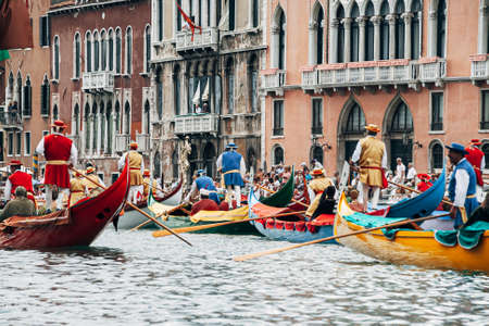 VENICE, ITALY - SEPTEMBER 07, 2008: Historical ships open the Regata Storica, is held every year on...