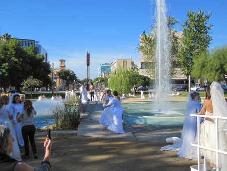 Tarragona, Spain. November 2010:Meeting of women in wedding dresses in Tarragona to take a wedding photo groupのeditorial素材