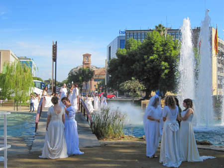 Tarragona, Spain. November 2010:Meeting of women in wedding dresses in Tarragona to take a wedding photo groupのeditorial素材