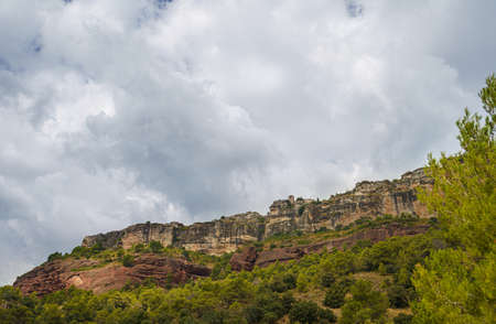 View of the Romanesque church of Santa Maria de Siurana in Cataloniaの写真素材