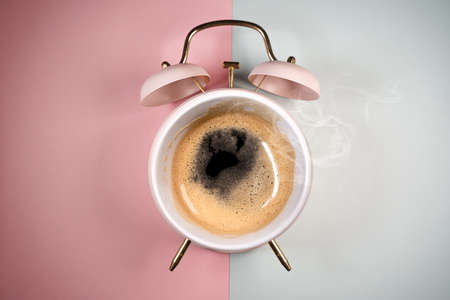 Hot Coffee Retro pink Alarm Clock coffe timeの写真素材