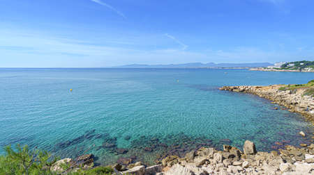 Panoramic view of blue mediterranean sea in Salou, Costa dorada, Spainの写真素材