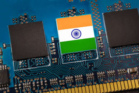 Flag of India in the center of a circuit boardの写真素材