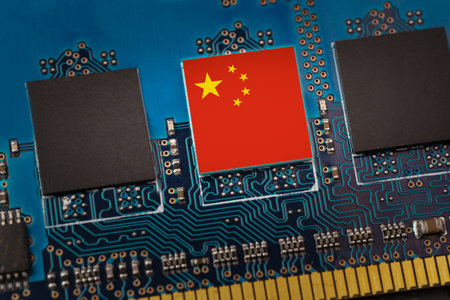 China flag in the center of a circuit boardの写真素材
