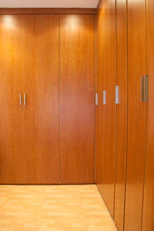 Wide wooden dressing room, interior of a modern houseの写真素材