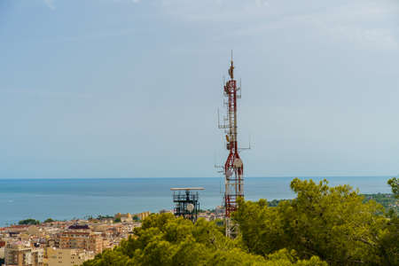 Sea Radar Tower with Rotating Antennaの写真素材