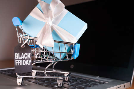 Small shopping cart with a gift inside and a Black Friday tagの写真素材