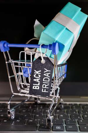 Small shopping cart with a gift inside and a Black Friday tagの写真素材