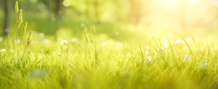 Bokeh Of Light, Green Grass And Trees. Sun Rays. . Summer Or Spring Seasonの写真素材