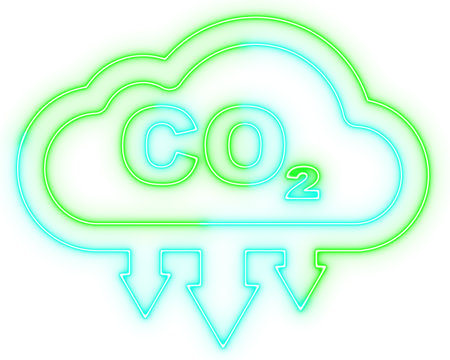 CO2 Reduction Icon in Neon Lightsの写真素材
