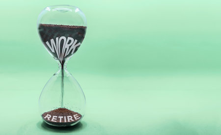 Work and retire words inside an hourglass. Suitable for concepts as countdown working and...