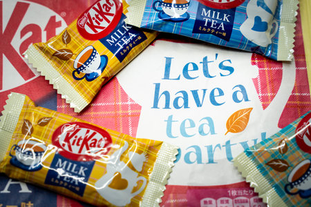 Barcelona, Spain. September 1st 2023: Nestle Japanese Kitkat Milk tea flavoured KitKats.のeditorial素材