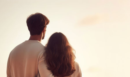 Back view of a mid 30s couple looking at the future together. DINK or Double Income No Kids conceptの写真素材