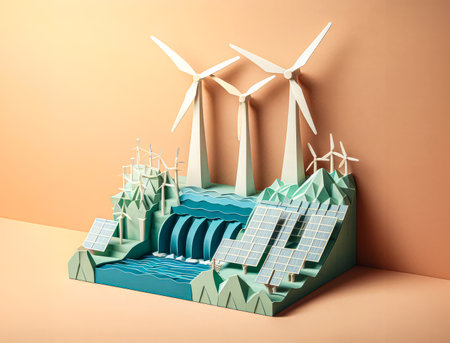 Paper-cut diorama featuring a Sustainable energies concept.の素材