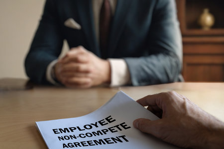 Employee Non-Compete Agreement Document Being Handed Over for Signature in a Corporate Officeの写真素材