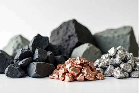 Different minerals extracted in a rare earth mine representing global resource extractionの写真素材