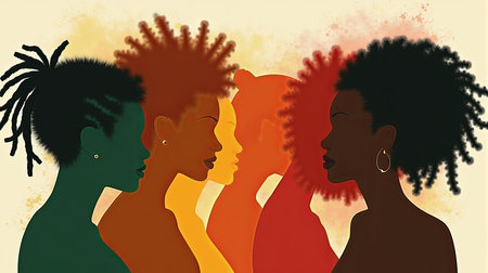 Four african american women celebrating juneteenth and freedom from slaveryの写真素材