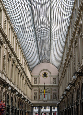 Elegant glass roof covering gallery in brussels, belgiumの写真素材