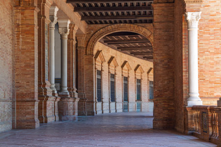 Architectural gallery with columns and arches in plaza de espana, seville