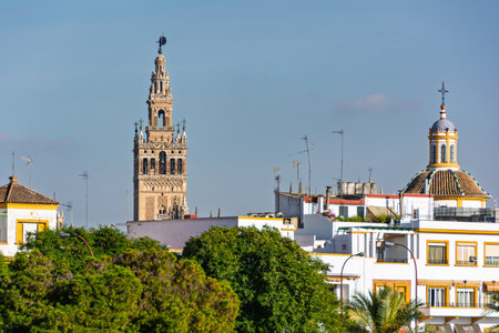 Giralda tower rising above seville skyline in andalusia, spainの写真素材