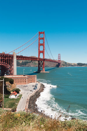 Golden Gate Bridge spanning San Francisco Bay with Fort Point