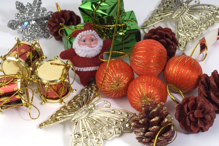 Christmas decoration with christmas balls, star and drum.の写真素材