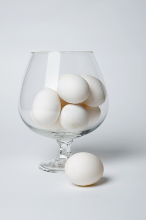 Duck eggs in wine glass, idia shot の写真素材