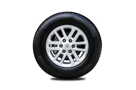 Front view of car tire isolated on white background の写真素材